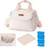 Breastmilk Cooler Bag with Ice Pack Fits 6 Baby Bottles up to 9 Ounce, Wearable Breast Pumps Cooler Bag for Nursing Mom Daycare, Work, Travel- White