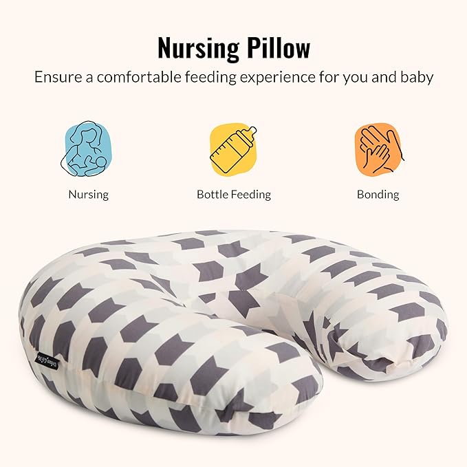 Dream On Me Beeboo Nursing Pillow and Positioner, Breastfeeding and Bottlefeeding Pillow, Removable and Washable Pillow Cover, Soft and Breathable Fabric, Fawn Brown
