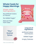 Amara Breakfast Oat Melts - Organic Toddler Snack - Single Serve Fiber-Packed Oat Bites with Real Fruit, No Added Sugar, Quick Dissolving, Strawberry - 12 Pack