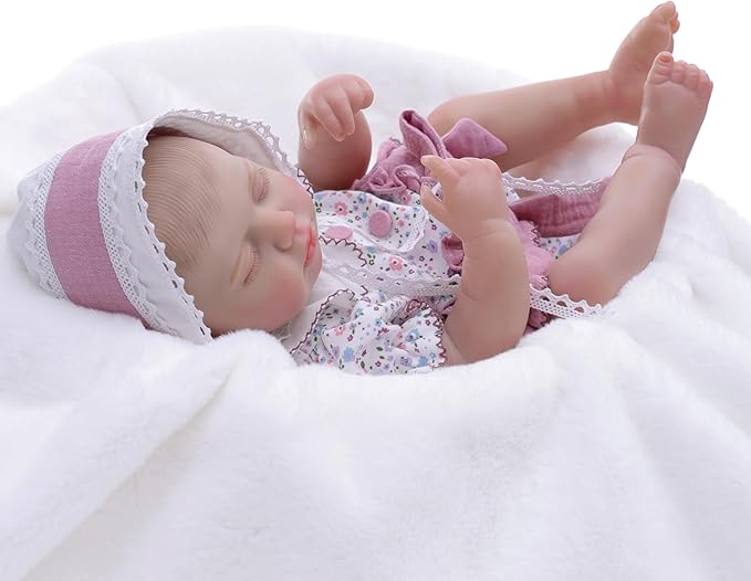 Reborn Baby Dolls – 20 Inch Real Baby Dolls That Look Real, Full Body Vinyl Girl Doll in Purple Romper with Bow & Bonnet, Lifelike Newborn with Accessories, Gift for Girls Ages 3+