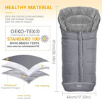 Orzbow Warm Bunting Bag Universal,Stroller Sleeping Bag Cold Weather,Waterproof Toddler Footmuff (Grey, Large)