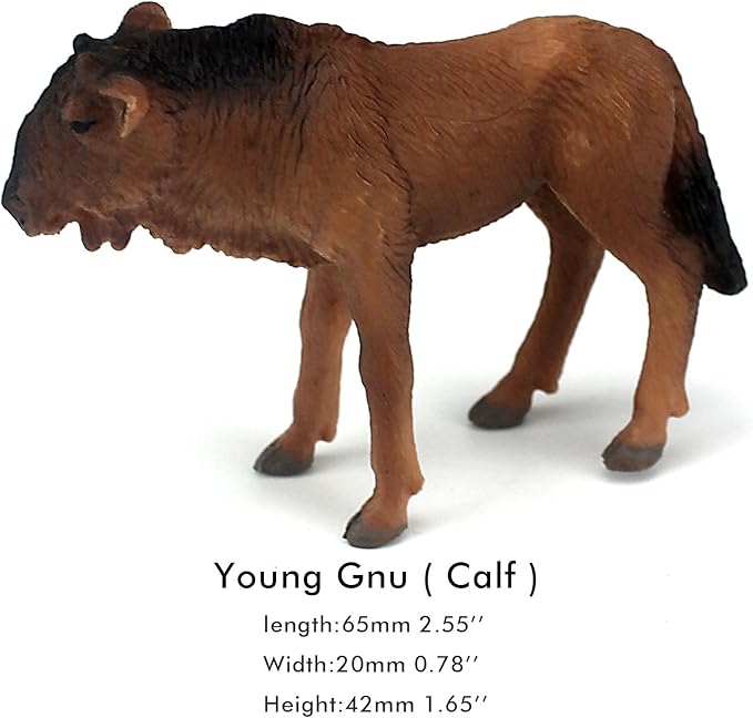 FUNSHOWCASE African Jungle Animals Young Wildebeest Calf Toy Figure Realistic Plastic Figurine Height 1.8-inch