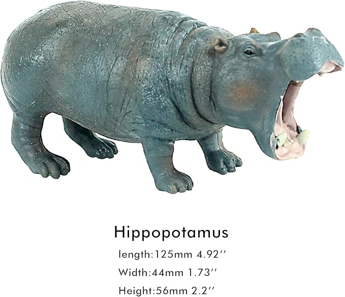 FUNSHOWCASE African Jungle Animals Toy Hippos Hippopotamus Figure Realistic Plastic Figurine Playset Lot 4-Piece