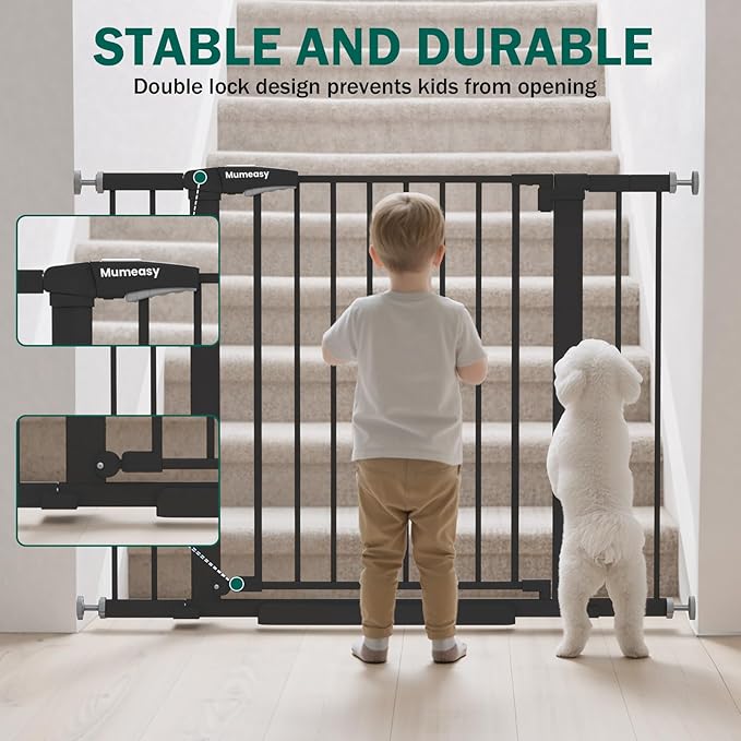 Baby Gate for Stairs, 26-40" Auto Close Dog Gate for Doorways, Pressure Mounted Child Gate with Walk Thru Door, Easy Install Safety Gate for Children and Pets, Black