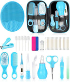 Baby Grooming and Healthcare Kit, Portable Baby Safety Care Set with Hair Brush Comb Nail Clipper Nasal Aspirator for Nursery Newborn Infant Girl Boy (25 in 1, Blue)