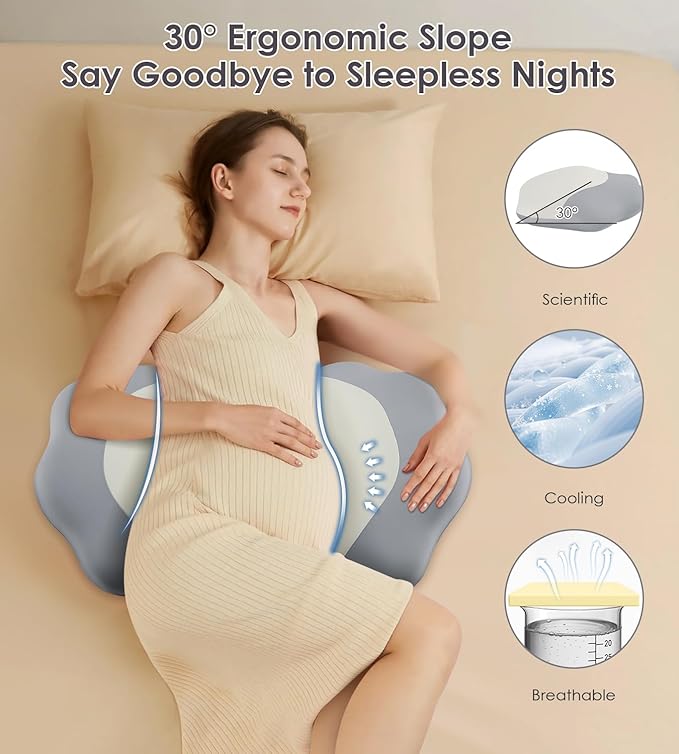 Pregnancy Pillows for Sleeping, Memory Foam Maternity Pillow Support for Back Belly HIPS, Adjustable Travel Wedge Pillow for Pregnant Women, Side Spleeping Pregnant Pillows with Cooling Pillowcase