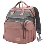 DERJUNSTAR Baby Diaper Bag Backpack, Diaper Changing Station, Baby Bags for Boys Girls,Waterproof Changing Pad,USB Charging Port,Pacifier Case, Sunshade and Toy Bar, Pale Pink