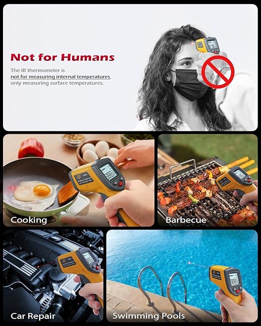 Infrared Thermometer Laser Temperature Gun, Digital Surface Heat Temp Gun Non-Contact for Cooking Food, Pizza Oven, Griddle Meat, Refrigerator, HVAC, Grill, Engine -58℉~788℉ (GS320)