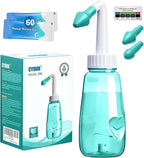 Neti Pot Sinus Rinse Bottle 260 ML with 60 Nasal Wash Salt Packets and Sticker Thermometer Nose Wash Cleaner Pressure Rinse Nasal Irrigation for Adult & Kid BPA Free (Green)