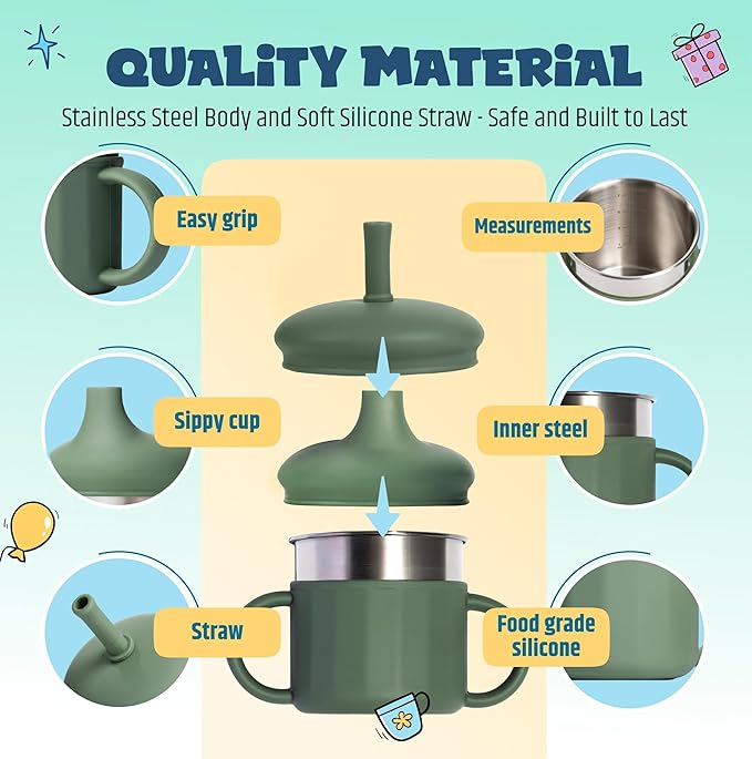 Jumble Dream Stainless Steel Sippyy Cup, Silicon Training Stainless Steel Kids Cups with Straw, Toddler Tumbler with Spill Proof Straw |6 Month Toddler Sippy Cup| BPA Free (Blue Moon) 2025