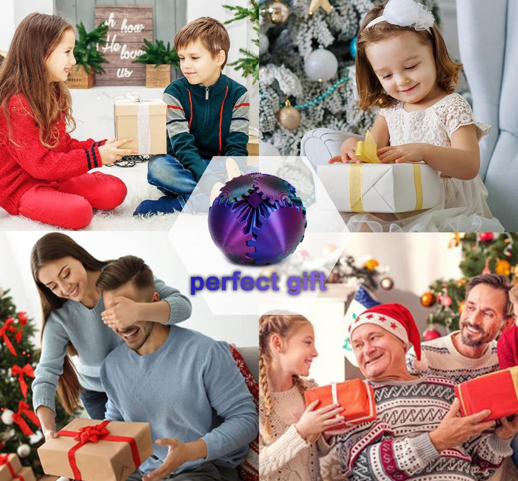 Gear Ball for ADHD 3D Printed Gear Ball Steampunk Whirling Wonder Fidget Toy Gearsphere Gear Ball for Stress and Anxiety Relaxing Fidget Ball Ideal for Sensory Needs and Autism (Laser Red Green Blue)