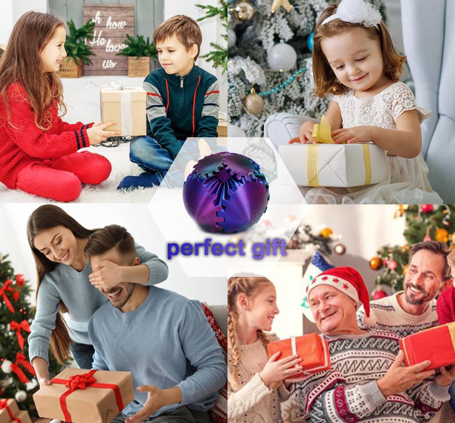 Gear Ball for ADHD 3D Printed Gear Ball Steampunk Whirling Wonder Fidget Toy Gearsphere Gear Ball for Stress and Anxiety Relaxing Fidget Ball Ideal for Sensory Needs and Autism (Laser Red Green Blue)