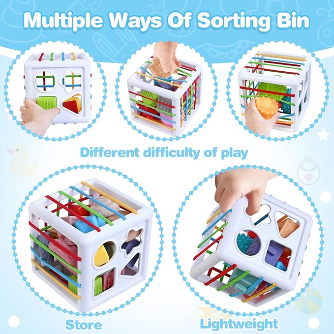 SpringFlower 5 in 1 Baby Toys 6 to 12 Months, Montessori Toys, Soft Baby Teething Toys, Sensory Bin Toy, Stacking Building Blocks & Rings Infants,Sorting Sensory Learning Gift for Toddlers Aged 1-3