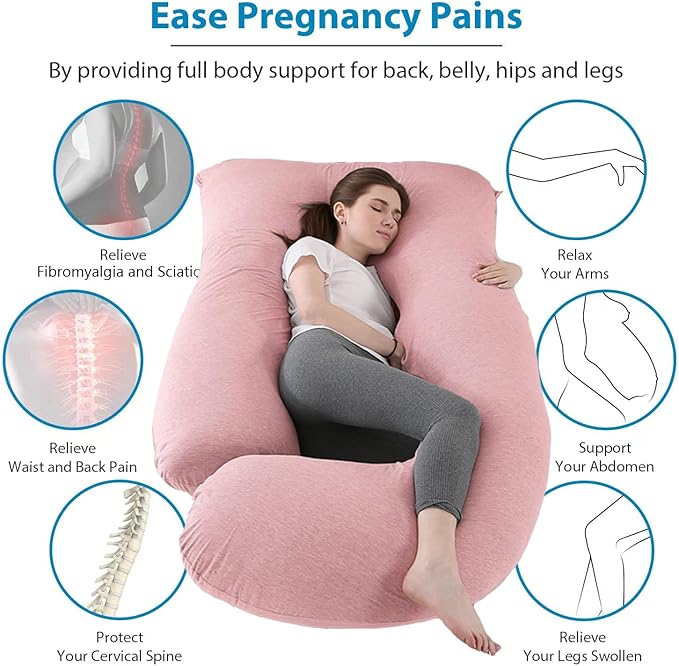 Pregnancy Pillow J-Shaped Full Body Pillow, 59 inch Cool Fabric Easy to Remove and Wash, Support Pregnant Women's Backs Legs and HIPS, Improve Sleep,Pregnancy Pillow for Women ，Pink