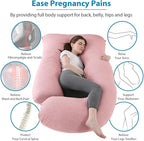 Pregnancy Pillow J-Shaped Full Body Pillow, 59 inch Cool Fabric Easy to Remove and Wash, Support Pregnant Women's Backs Legs and HIPS, Improve Sleep,Pregnancy Pillow for Women ，Pink