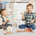 Toddler Musical Instruments-Montessori Wooden Educational Toys for Toddlers 1-3 Baby Musical Instruments Neutral Color Musical Instruments Set with Xylophone Maracas Bell Birthday Gift for Ages 1 2 3