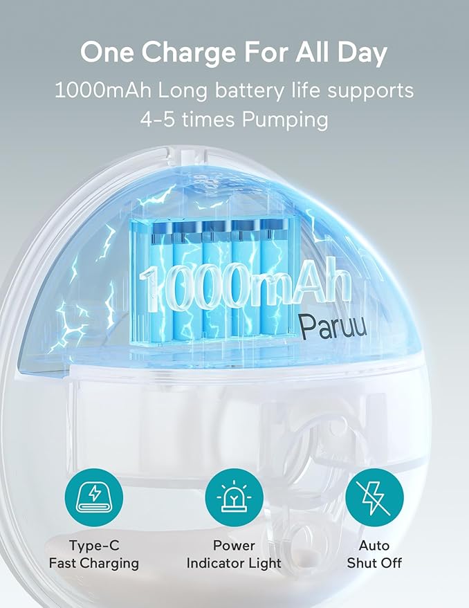 Paruu Hands Free Breast Pump P16, Wearable Breast Pump Electirc Portable with 4 Modes & 12 Levels, Max 309mmHg Strong Suction 19/21/24mm Flange Inserts Wearable Breastfeeding Pump, 2 Pack