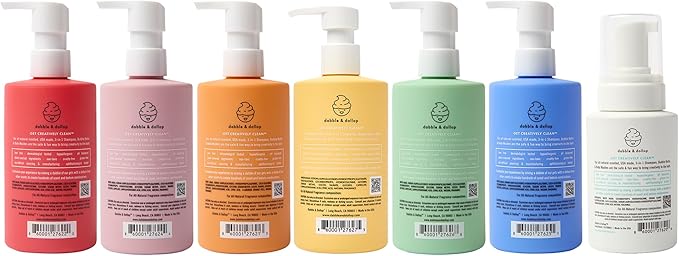 Dabble & Dollop Rainbow of Bubbles – Natural 4-in-1 Bath Set for Kids, Includes Bubble Bath, Body Wash, Shampoo, No Parabens/Sulfates, Vegan, Gluten-Free, Tear-Free (7-Pack)