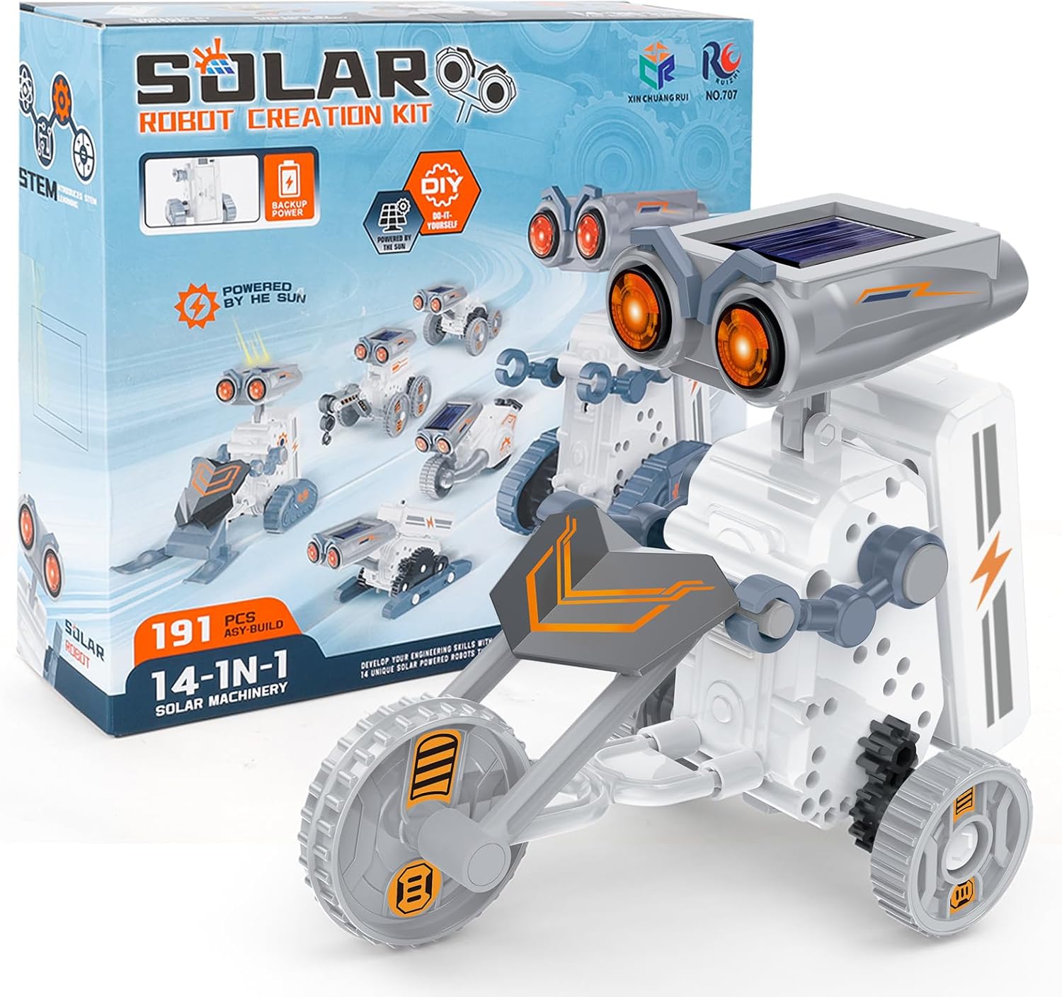 14-in-1 Solar Robot Building Kit for Kids, STEM Projects for Kids Ages 8-13, 191 Pcs DIY Engineering Science Building Toys, Solar Powered Educational Robotics for Boys & Girls