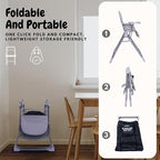 Foldable Baby High Chair with Easy Clean Double-Layer Tray, Adjustable Foot Rest, Safety First 5 Point Harness, Compact Space Saver Baby Feeding Chair Portable for Travel