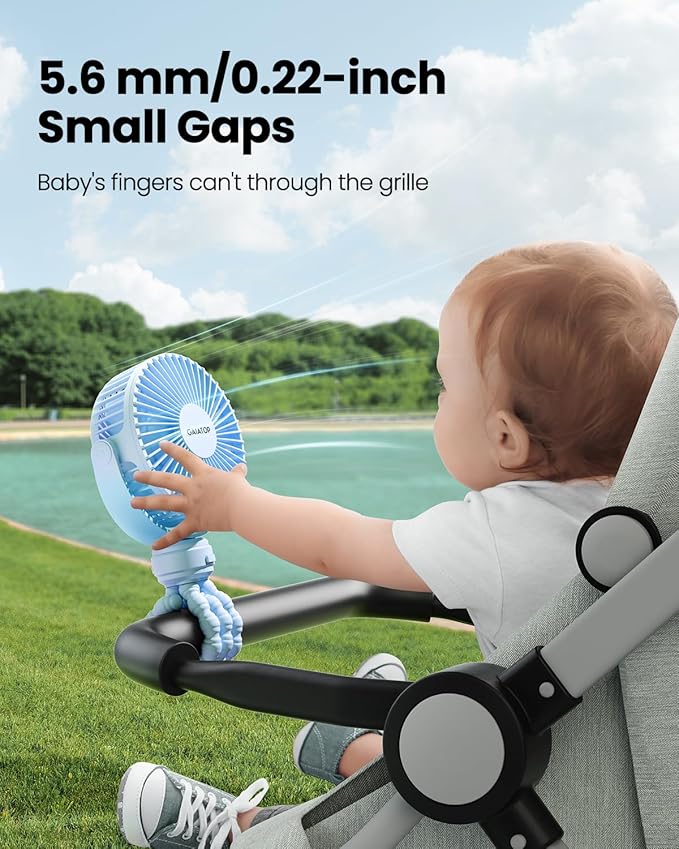Gaiatop Mini Portable Stroller Fan, Battery Operated Small Clip on, Detachable 3 Speed Rechargeable, 360° Rotate Flexible Tripod Better Cooling for Car Seat Crib Treadmill Travel Blue