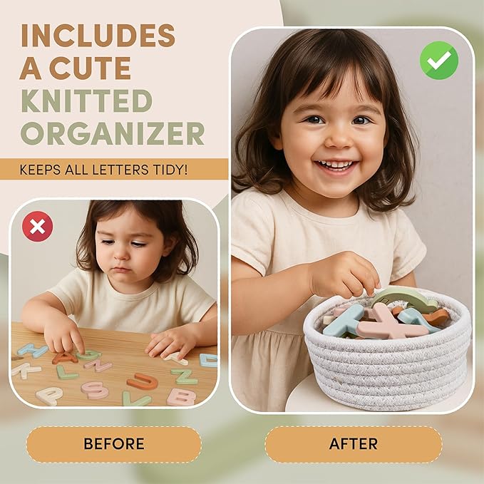 JoyCat Silicone Alphabet Magnetic Letters, 26 Uppercase ABC Fridge Magnets for Toddlers & Kids, Baby Learning Refrigerator Toy Set, Preschool Birthday Gifts for Boys Girls Age 1+ (Muted Color)