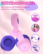 Tronsmart KH01 Kids Headphones - Foldable Over-Ear With Safety Volume 85/93dB, HD Stereo, 3.5mm Jack for Boys/Girls/School/Kindle/Travel/Tablets (Pink)
