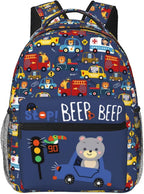 Cartoon Car Animal Backpack For Kids School Boys Girls, Bear & Traffic Light Design, Lightweight Waterproof Ergonomic Backpack For Age 3-5 5-7 7-9 9-12 School Book Bag Daypack Outdoor Play