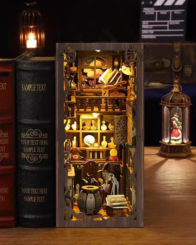 Book Nook Kit - DIY Miniature House Dollhouse 3D Puzzles for Adults and Teens - Gifts for Family and Friends Bookshelf Decor Tiny House Model Build with LED Light (BV02-006)