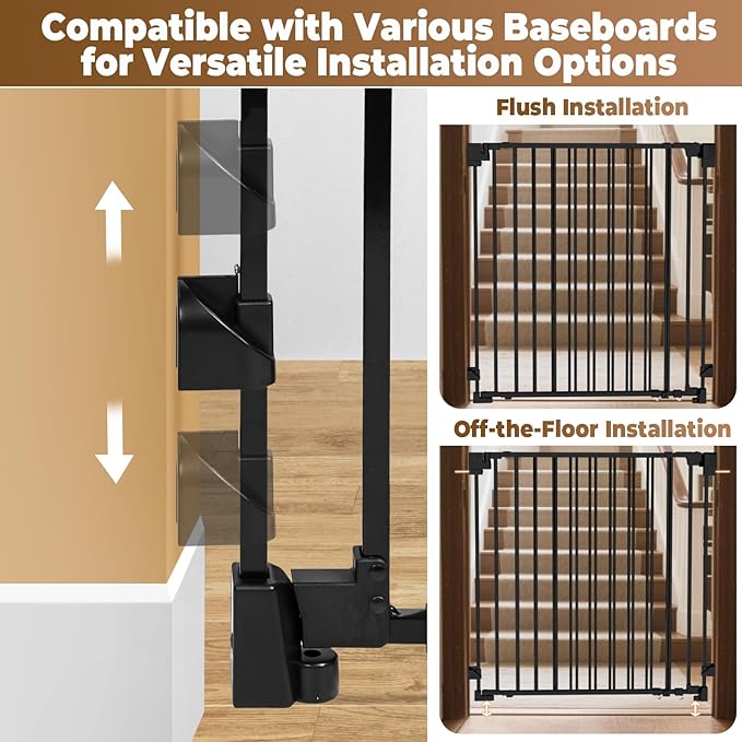 35-55" No Bottom Bar Baby Gates for Stairs, 39" Extra Tall Child Safety Gate with Auto Close Large Walk Thru Door, Hardware Mount Dog Gate Pet Gate for The House Doorways, Indoor Outdoor use