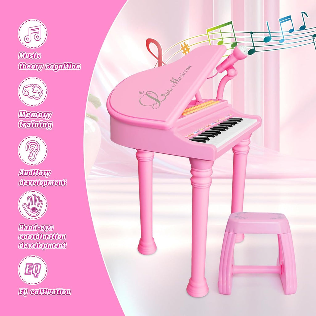 Love&Mini Piano Keyboard Toys for Girls - 31 Keys Kids Toy Piano with Microphone and Stool for Toddler Music Toy for 3+ Years Old Girls Birthday Gift