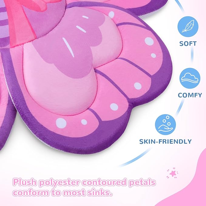 Pink Butterfly Baby Bath Pad - Soft Non-Slip Bathtub Mat for Newborns & Infants, Waterproof Bath Cushion with Flower Design for Sink or Tub, Safe & Comfortable