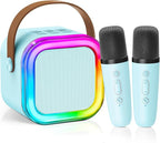 【2025 Newest】 Mini Karaoke Machine for Kids Girls & Boys - Portable Bluetooth Speaker with 2 Wireless Microphones - Kids Birthday Gifts for Ages 4-10 - Kids' Instrument Accessories - Blue