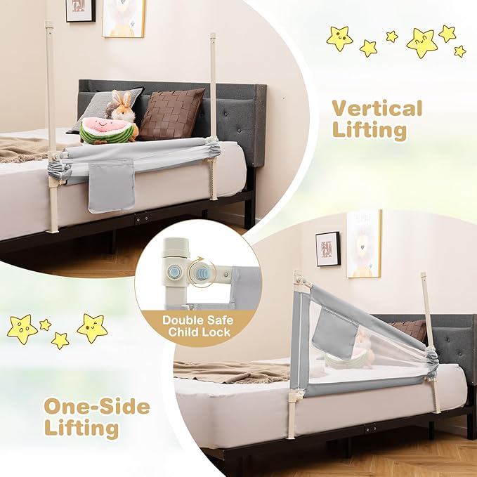 HONEY JOY Bed Rail for Toddlers, 47-Inch Extra Long, Portable Safety Bed Guard Rail w/Side Pocket, Toddler Bed Rails for Crib, King Queen Full Twin Size Bed Mattress (Gray, 2 Pack)