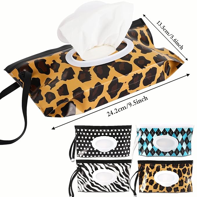 FEBSNOW 4 Pack Baby Wipe Dispenser, Portable Refillable Wipe Holder, Baby Wipes Container, Reusable Travel Wet Wipe Pouch