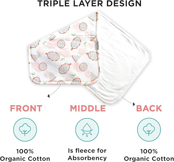 Premium 5-Pack Large Organic Cotton Burp Cloths – 3 Layers, Ultra Soft & Absorbent Burping Towel, Shoulder Towel & Hand Towel