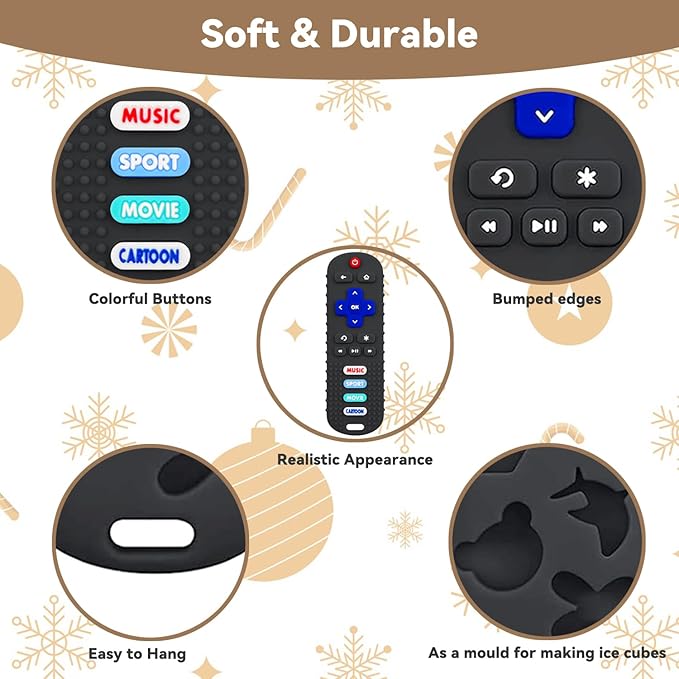 3 Pack Silicone Teething Toys - Teething Remote Control for Baby, BPA Free Baby Chew Toys & Easy to Hold Teether for Babies 6-12 Months, Soothing Gifts for Christmas (Black&Deep Red&Gray)
