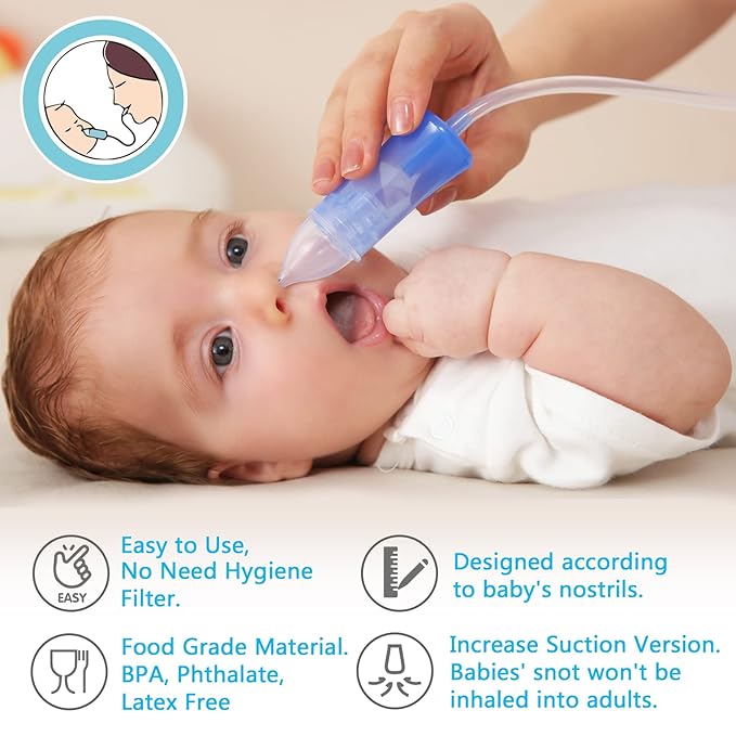 Nasal Aspirator & No Need Hygiene Filter,Reusable Nose Cleaner with Storage Case and Cleaning Brush, Soft Silicone Tips& Increased Suction Version, Easy to Use and Clean