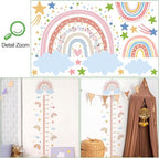 3D Cartoon Height Growth Chart for Kids - Removable DIY Pink Rainbow Wall Decal Peel and Stick Stars and White Clouds Wall Art Decor for Kids Nursery, Bedroom, Bathroom