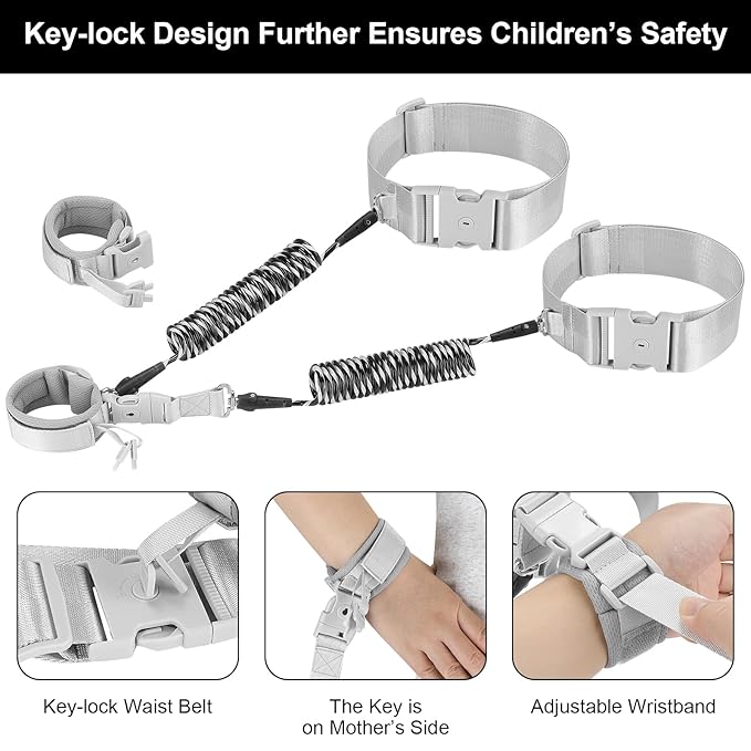 Accmor Toddler Waist Leash + Anti Lost Wrist Link with Lock, Hands-Free Baby Safety Belt Kids Elopement Leash Child Secure Public Walking Tether for Two Children & Special Needs ADHD/ASD Autistic