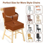 Toddler Booster Seat for Dining Table Kitchen Chair, Waterproof Non-Slip with Backrest & Adjustable Straps, Portable PU Travel Baby Kids Booster Seat Cushion