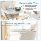 HONEY JOY High Chair, 3-in-1 Eat & Grow Wooden Highchair/Booster Seat/Toddler Chair with Removable Tray, 5-Point Harness, PU Cushion and Footrest for Baby, High Chair for Babies and Toddlers(Beige)