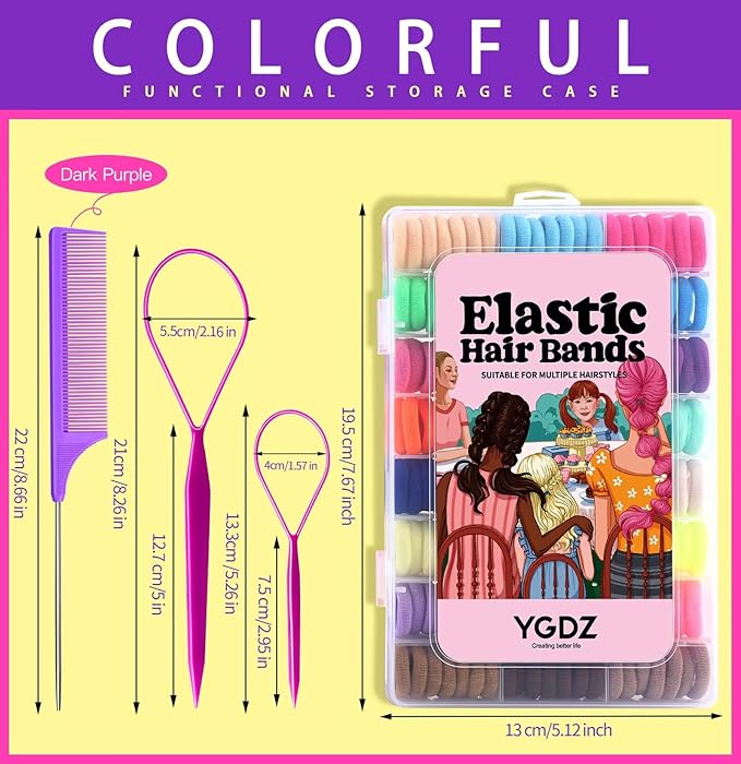 YGDZ 280 PCS Cotton 24 Colors Hair Ties Set with Organizer Box - Seamless Soft Mini Elastics Ponytail Holders and Hair Accessories for Toddlers, Girls, Kids