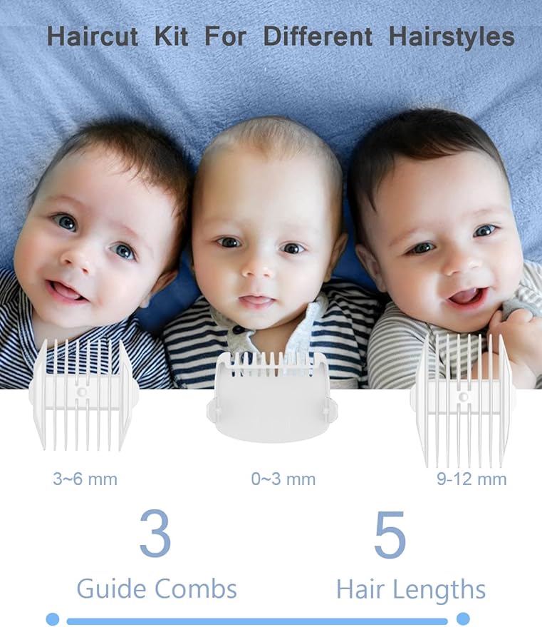 Baby Hair Clippers, Low Noise Hair Trimmer for Kids, Waterproof USB Rechargeable Cordless Haircut Kit with LCD Display, Blue