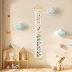 Personalized Name Growth Chart for Kids, Flower Canvas Height Chart Ruler Removable Hanging Wall Ruler Measurement Chart for Home Decoration, Waterproof Measuring Board, Foldable