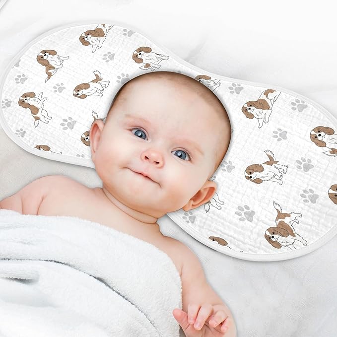 2 Pack Muslin Burp Cloths Cavalier Dogs Paw White Cotton Baby Burp Cloths Absorbent Burping Cloth Soft Spit Up Rags for Newborn Must Haves 22x11 Inch