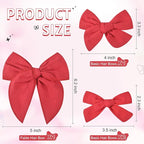 DEEKA 4 PCS Red Cotton Linen Hair Bows 3 Styles 5" & 4" Handmade Hair Bow set for Toddler Girls Alligator Hair Clips Knot Bows Hair Accessories for Little School Girls (Red)