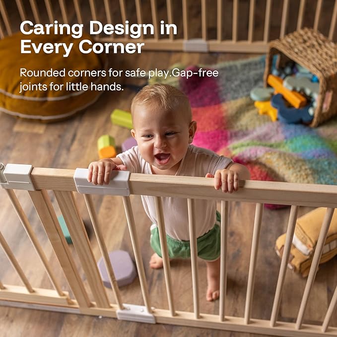 HARPPA Baby Gate Playpen Wooden Playpen for Babies and Toddlers Large Play Yards Baby Fence Play Area 45.66 x 45.66 x 24 inch