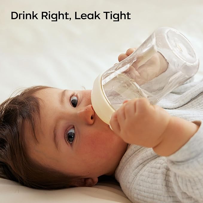 Bc babycare Sippy Cup Learner for 6+ Month Old with Nipples & Handles, Spill Proof Sippy Cup, Weighted Straw Toddler Cups, Anti-Choking Baby Cups 1 Pack,Pink