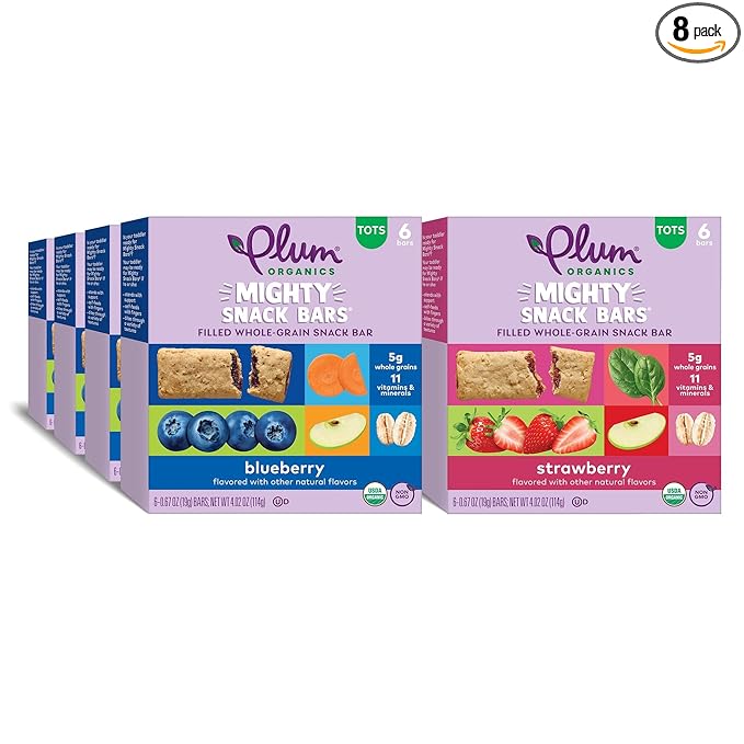 Plum Organics Mighty Snack Bars Variety Pack - Blueberry and Strawberry - 0.67 oz Bars (Pack of 48) - Organic Fruit and Vegetable Toddler Food Snack Bars